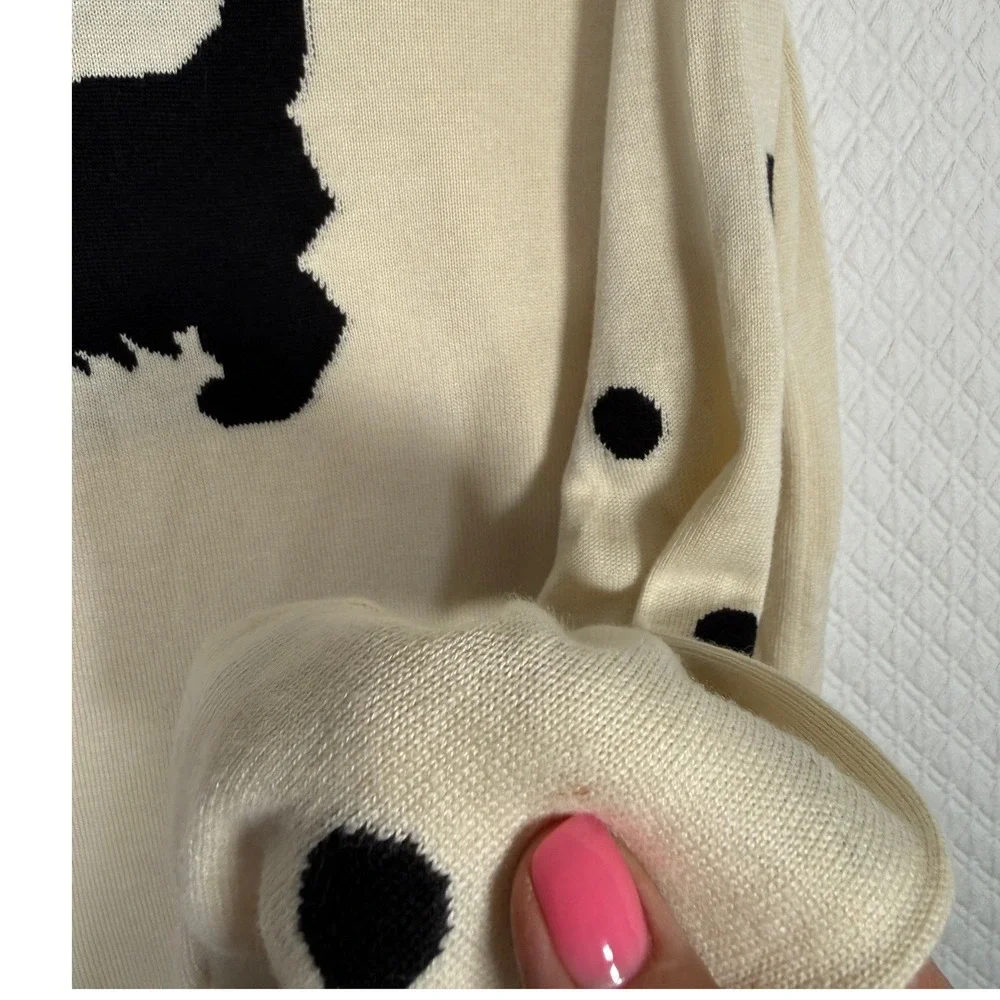 Sugarhill Boutique Scottie Sweater NWT Cream Black Polka Dot Dog Knit USA 8 UK14 - Picture 7 of 8